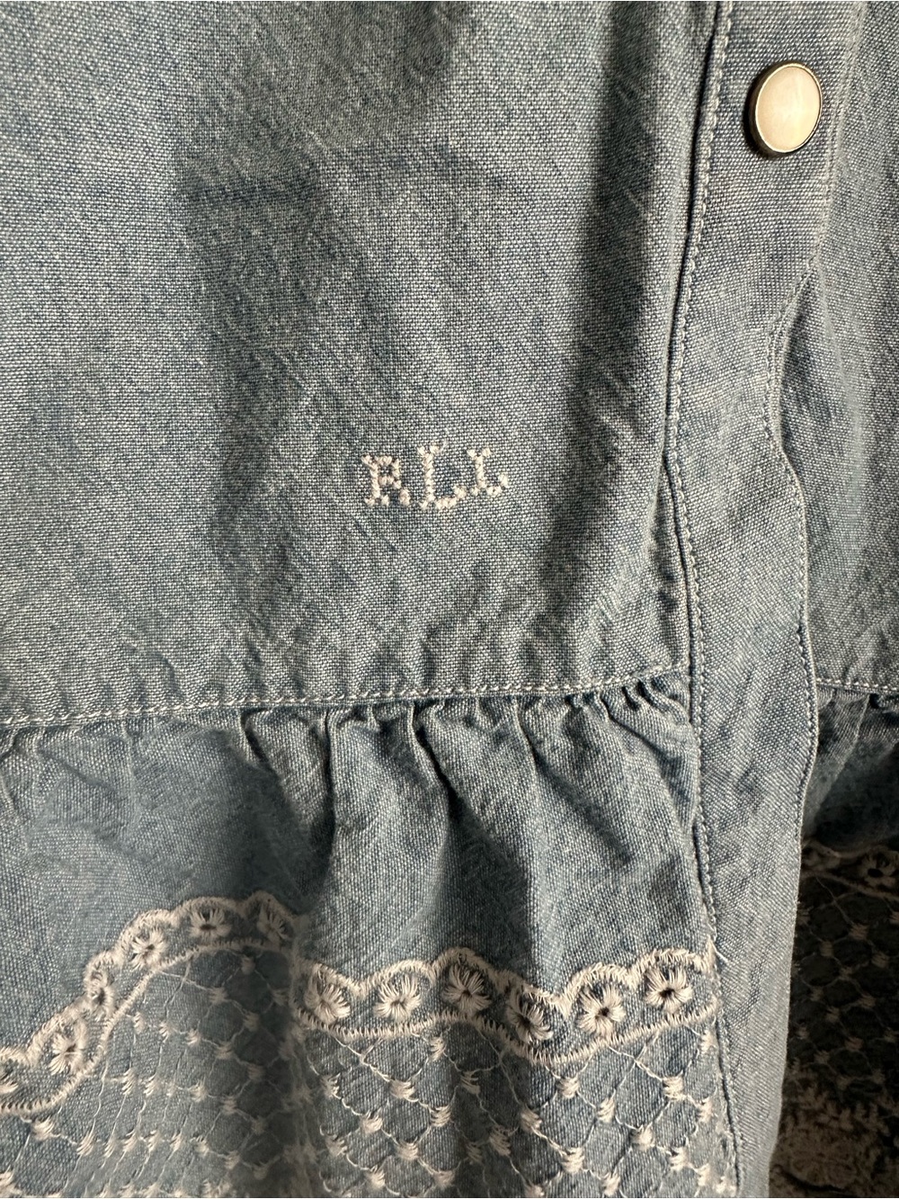 Lauren Ralph Lauren Light Blue Button-Front Maxi Skirt with Lace Ruffle - Picture 3 of 12